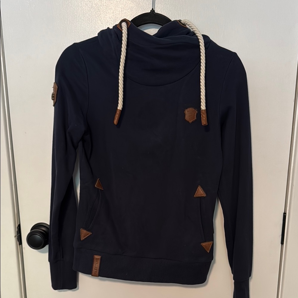 Naketano Blue and Brown Cowl Neck Sweater